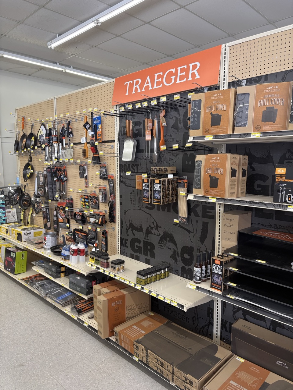 Traeger grilling accessories and supplies on display